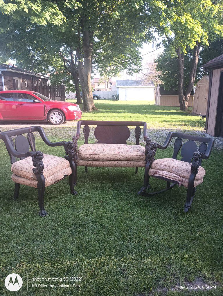 Antique Rocking Chair, Bench And Chair SIREN FACE