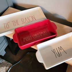 Rae Dunn Holiday Loaf Pans and Serving Plate