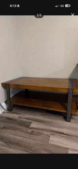Solid Hardwood Industrial TV Stand & Matching Coffee Table Set
