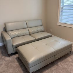 Real Leather Sofa With Storage Ottoman