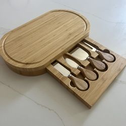 charcuterie board vintage cheese knives and bread board set
