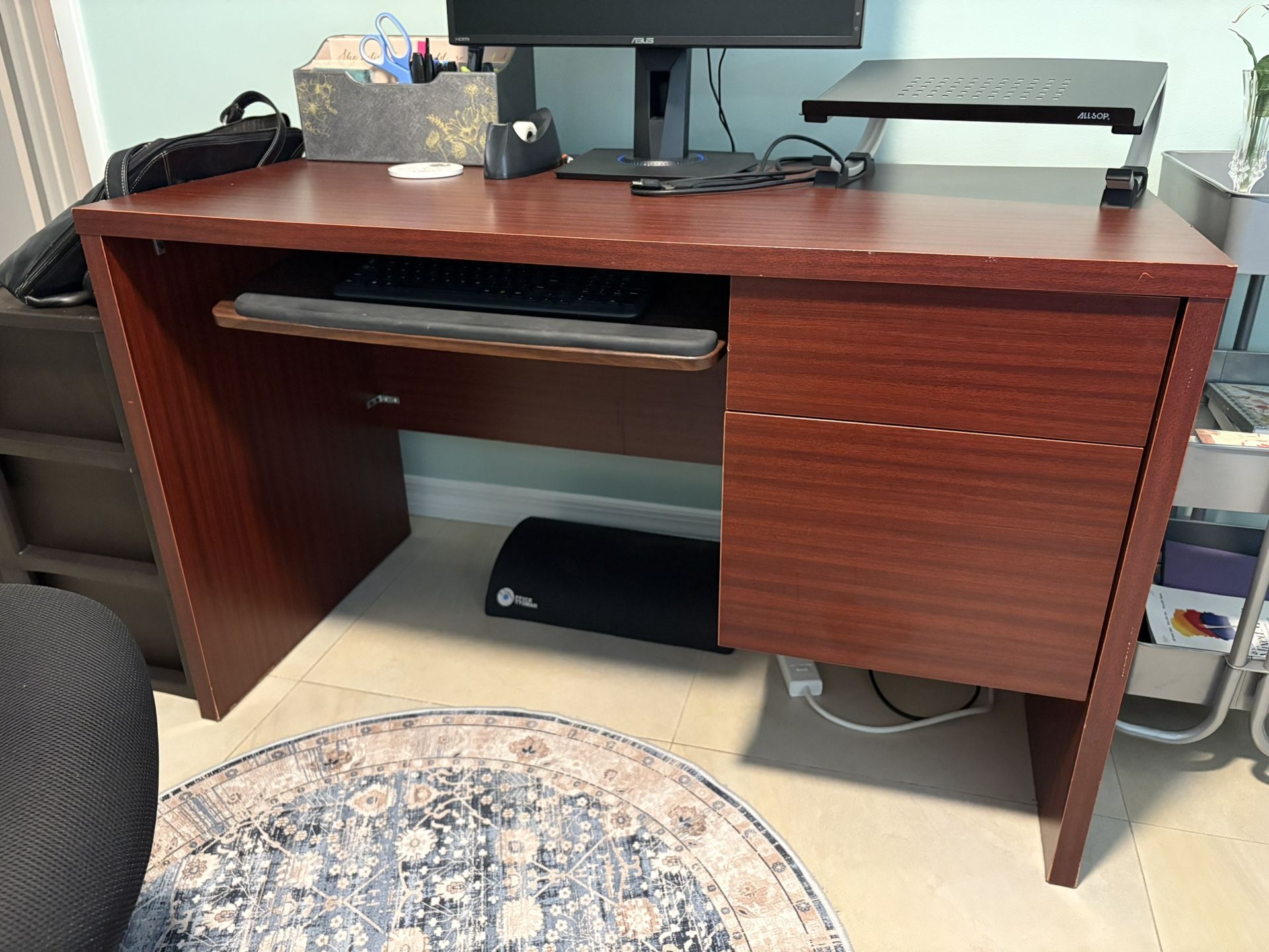 Wooden Office Desk With Drawers and Keyboard Tray