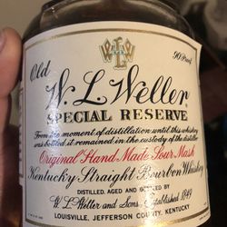 Old WL Weller Special Reserved 90 Proof 1 Liter Paper Label 1980