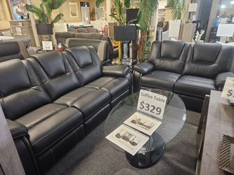Brand new black bonded leather manual reclining sofa + loveseat 2PCs set