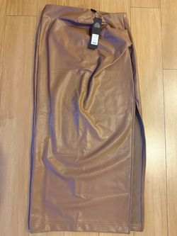 Faux Leather Midi Skirt with Tags