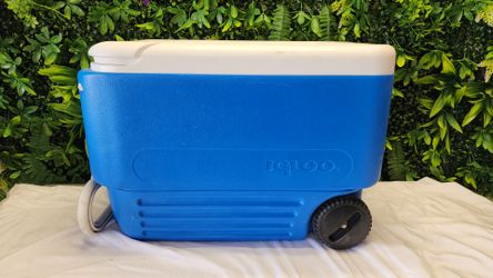 Igloo Rolling Cooler with Wheels & Tow Handle 38 Qt Blue White 21x13x15