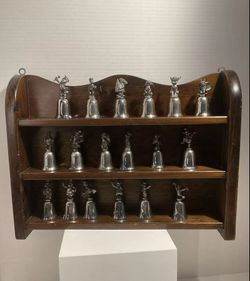 23 Disney Silver Plated Bells And Shelf Original 1987 In Original Boxes W/ Shelf