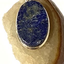 Large Lapis Blue Stone Pendant Silver Plated 