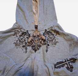 Y2K Grunge Skull Cropped Zip Up Hoodie - Cyber Goth / Affliction Style💀🖤