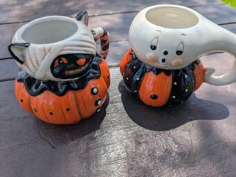 Halloween Ghost and Black Cat Mug by Johanna Parker