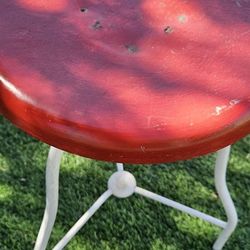 Red & White all Metal Adjustable Industrial Stool