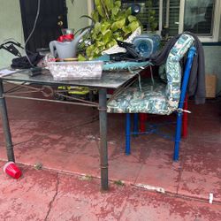 Metal Table, Glass Top With 4 Chairs, Bunch Of Out Door plastic Chairs Also Ones Too Free