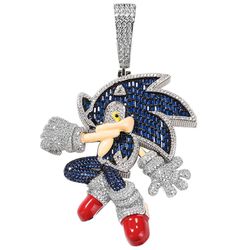 Sonic the hedgehog pendant. Comes with iced out Cuban.