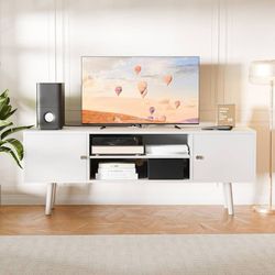 TV Stand for 48-55 Inch TV, Mid Century Modern Entertainment Center with Storage