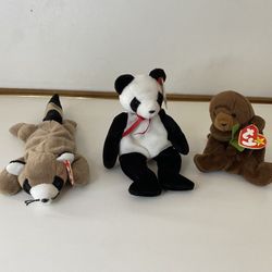 Set of 3 Ty Original Beanie Babies – Ringo, Seaweed & Fortune – Pre-Owned