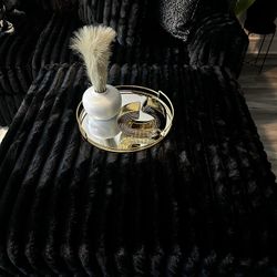 Black Plush Oversized Ottoman 