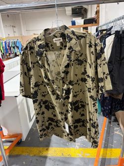 Open Edit Olive and Black Floral Camp Shirt Size L