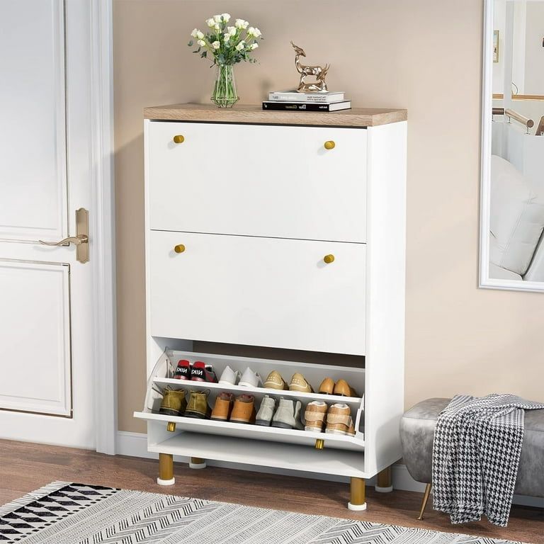Tribesigns 3 Drawer Shoe Cabinet, Freestanding Shoe Rack Storage Organizer with Flip Door, Modern