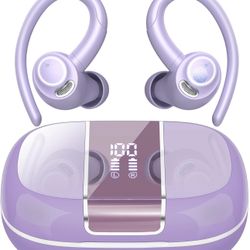 Wireless Earbuds Bluetooth 5.3 Headphones Sports, 48Hrs Playtime Bluetooth Earbuds with CVC 8.0 Mic, Stereo Bass Over Ear Bud with Earhooks, LED Displ