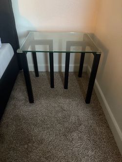 Glass Top Side Table with Black Metal Legs