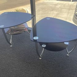 Make Offer: Modern Black Glass End Tables 