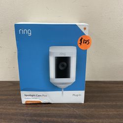 RING SPOTLIGHT CAM PLUS PLUG-IN OUTDOOR CAMERA LIGHT AND SIREN.