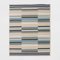 New Threshold Linen Striped Rectangular Woven Outdoor Area Rug Blue 5'x7'