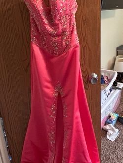 Pink Beaded Halter Prom Dress