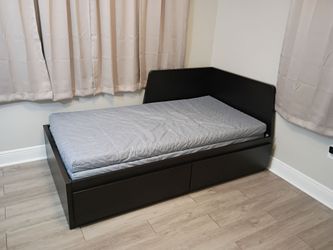 IKEA Malm high twin bed frame and two storage drawer boxes (Free Delivery if Needed)