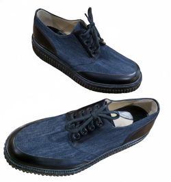 Paul Andrew Blue Cotton Denim Black Leather Ethan Oxford Mens Shoes 42 9 $795