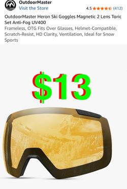 OutdoorMaster Heron Ski Goggles Magnetic 2 Lens Toric Set Anti-Fog UV400 Frameless, OTG Fits Over Glasses, Helmet-Compatible, Scratch-Resist, HD Clari