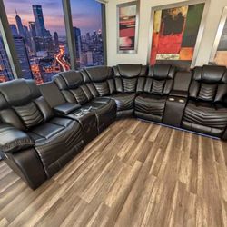 Brand New Leather Recliner Sectional With Led Lights- Flexible Finance Options Available