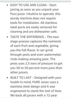 PURE Juicer Two-Stage Juicer - Premium Cold Press Juicing Machine - Solid  Stainless Grinder and Hydraulic Press For Fruits, Vegetables, Nuts