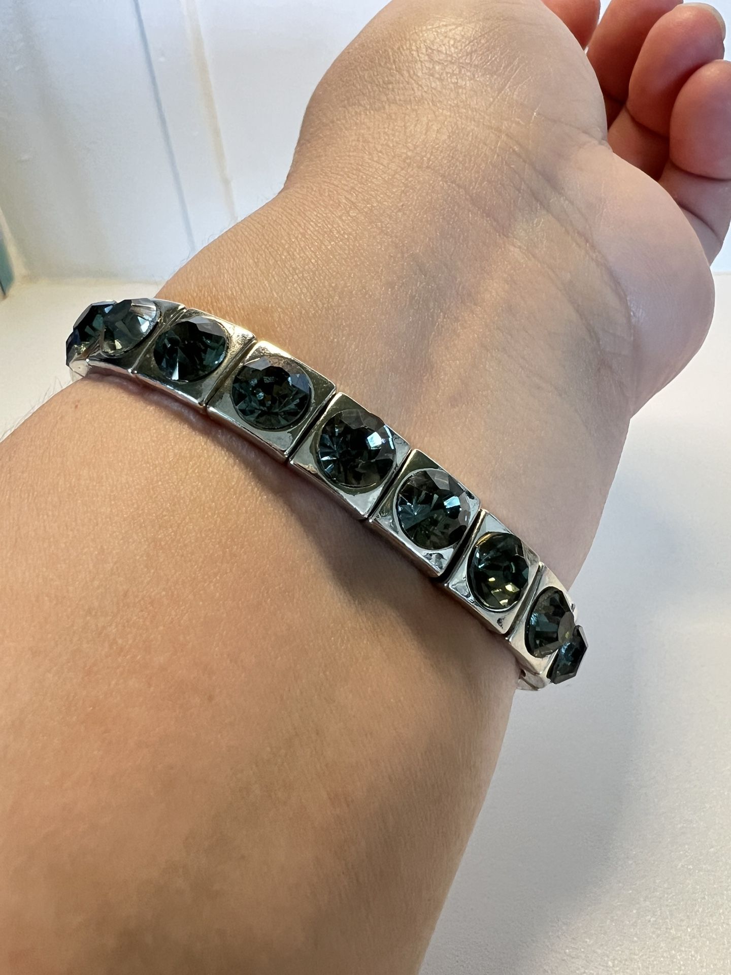 Bracelet Grey Rhinestone Bracelets Silver Tone Elastic Bracelet Fashion Jewelry