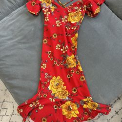 Red Floral Dress Small