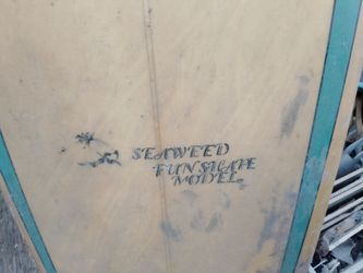 "seaweed funshape"  surfboard blue and white
