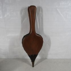 Vintage Wooden & Faux Leather Fireplace Bellows With Copper Nozzle 20"
