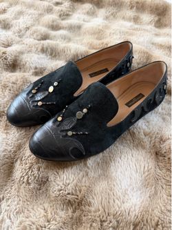Authentic Louis Vuitton Black Suede & Leather Embellished Flats | Size 38.5 (US 8-8.5)
