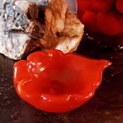 Vintage Midcentury RED art Glass Small Bowl Ashtray Handblown