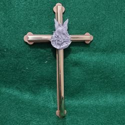 Brass & Pewter Wall Cross 6" Guardian Angel Stations of Cross Roman Numerals