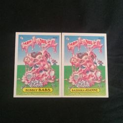 2 Old 1987 Garbage Pail Kids Stickers Cards- Bazooka Joanne #353a / Bubbly Babs #353b