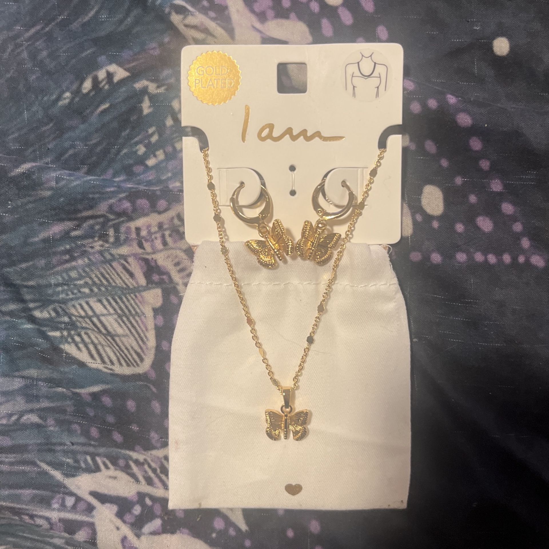 Gold-Plated Butterfly earrings & necklace