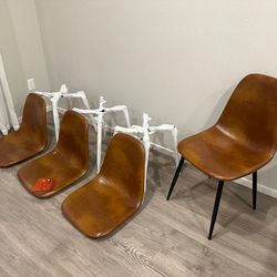 4 Brown Faux Leather Chairs_Brand New Unassembled
