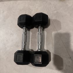 8 Lb Hex Dumbbell, Chrome Handle, Rubber Coated 