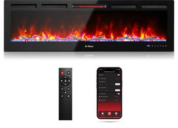 TURBRO 60” Smart WiFi Infrared Electric Fireplace with Sound Crackling and Realistic Flame, 1500W Quartz Heater, Recessed or Wall Mounted, Adjustable 