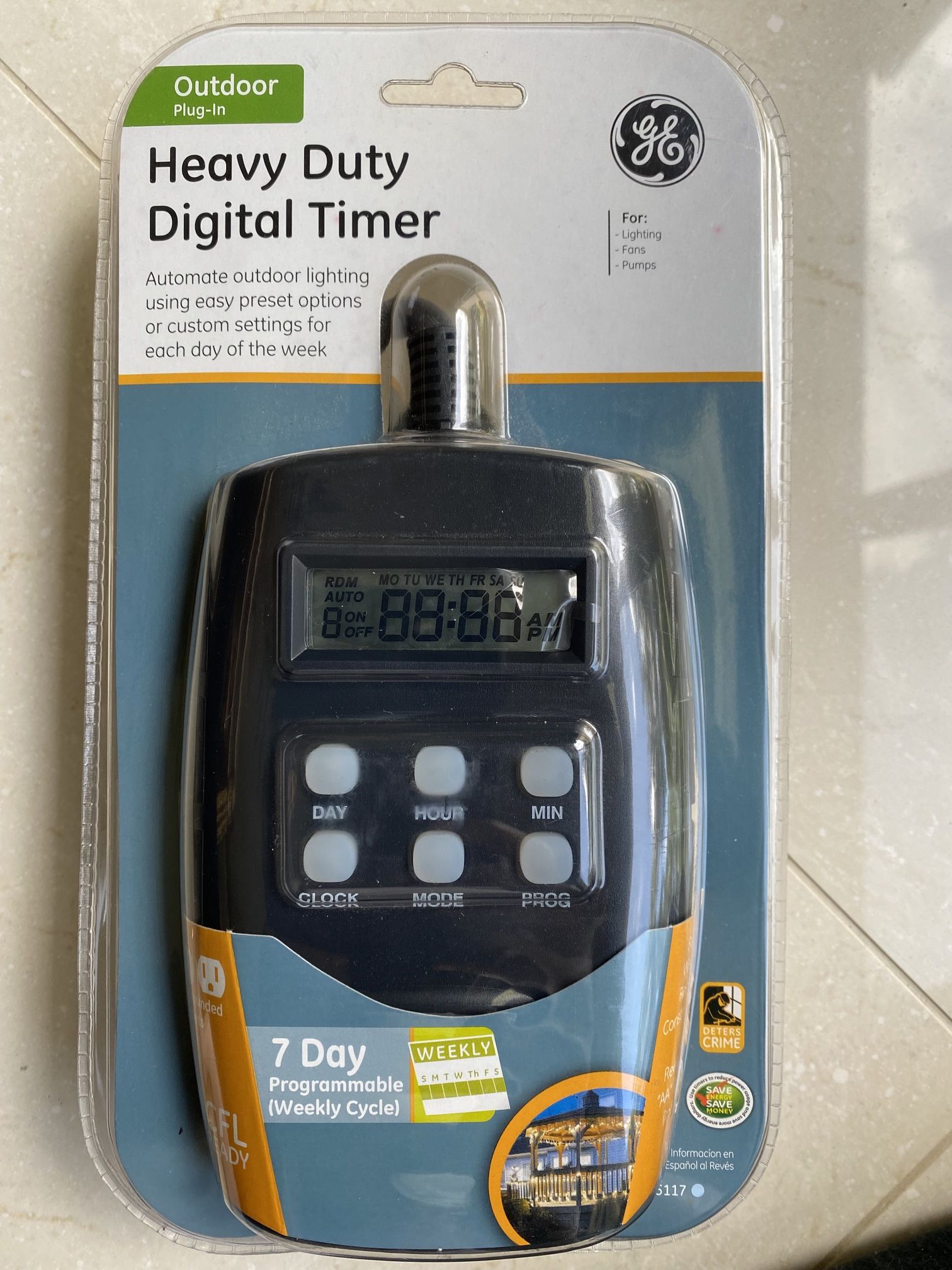 OUTDOOR DIGITAL TIMER - GE OUTDOOR PLUG-IN HEAVY DUTY DIGITAL TIMER 15117 – BRAND NEW FACTORY SEALED PACKAGE