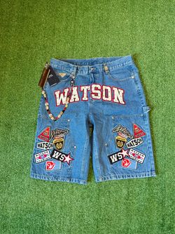 Rhinestone Watson Studios Denim Shorts Jorts with Patches