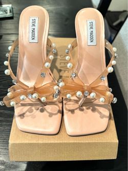 Steve Madden Pearl & Rhinestone Bow Heeled Sandals