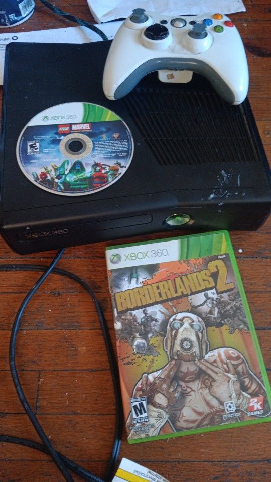 Xbox 360 Slim With Two Games One Controller