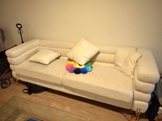 Cream Boucle 3-Seat Sofa – Gold Legs